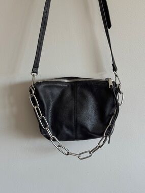 ZARA Black Crossbody Bag with Silver Chain Strap